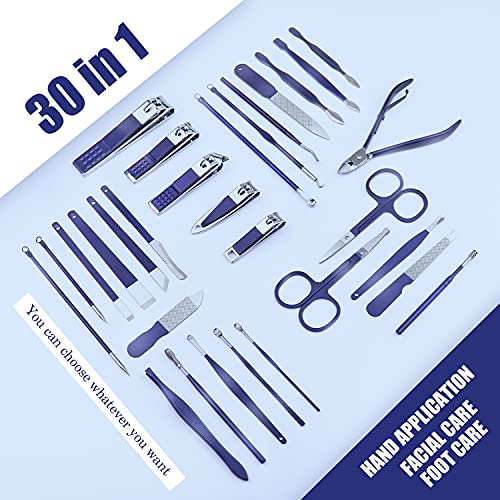 Manicure Set 30-Piece WOAMA Nail Clippers Pedicure Kit Manicure Kit Professional Nail Kit for Toenail Fingernail Facial Care - Blue - color: Blue