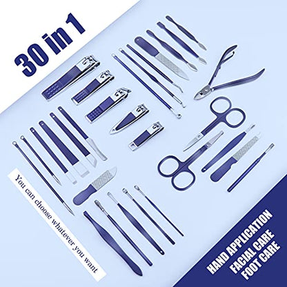 Manicure Set 30-Piece WOAMA Nail Clippers Pedicure Kit Manicure Kit Professional Nail Kit for Toenail Fingernail Facial Care - Blue - color: Blue