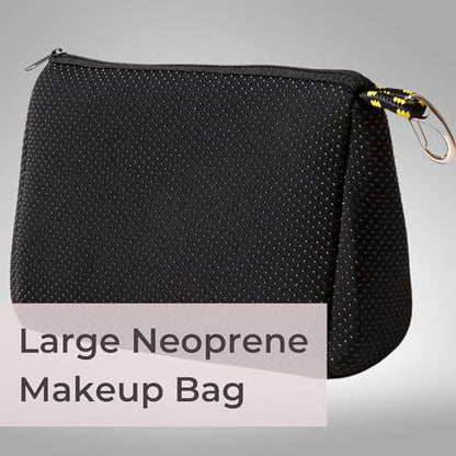 POPUPS Large Makeup Bag with Zipper, Black - Waterproof Neoprene Cosmetic Bag 7.7 x 10.75 x 5 inches - color: Basic Black