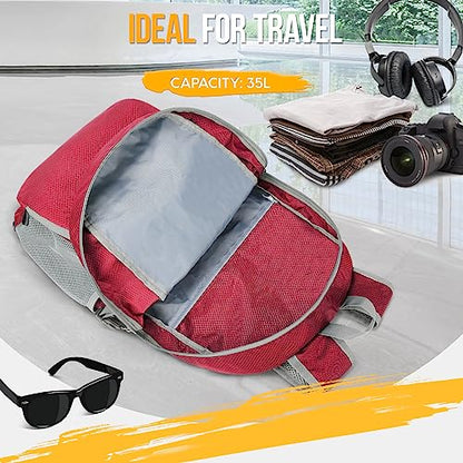 ZOMAKE Lightweight Packable Backpack 35L, Light Foldable Backpacks Water Resistant Collapsible Hiking Bag, Compact Folding Day Pack for Travel Camping(Red) - color: Red