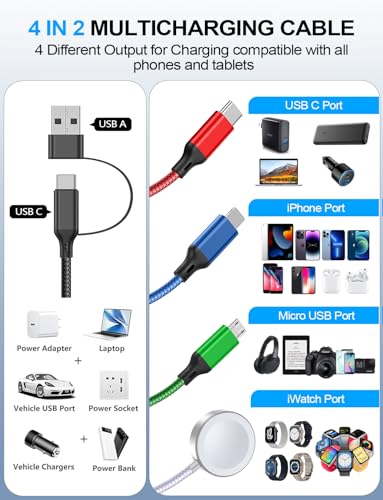 Travel Essentials,Multi Charging Cable for Apple Watch Charger/iPhone Charger/Samsung Charger,USB A & Type C Power Cable for iWatch Ultra/10-2/iPhone 17-11/Samsung S26,Serial Cables[1.2M]-Multicolor - color: 1-Multicolor, size: 1.2M