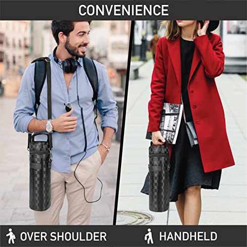 opux Wine Bag Single Bottle Carrier Tote, Insulated Wine Cooler Bag for Travel Picnic Beach with Shoulder Strap, Thermal One Bottle Holder Carrying Case Wine Gift for Women Men, Black Squares - color: Black Square