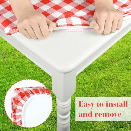 3 Pcs Set Fitted Picnic Table Cover with Bench Covers Vinyl Camping Table Cloth Flannel Backing for 6ft Tables Camping Outdoor (Red Checked, 30 x 72 Inches) - color: Red and White Plaid