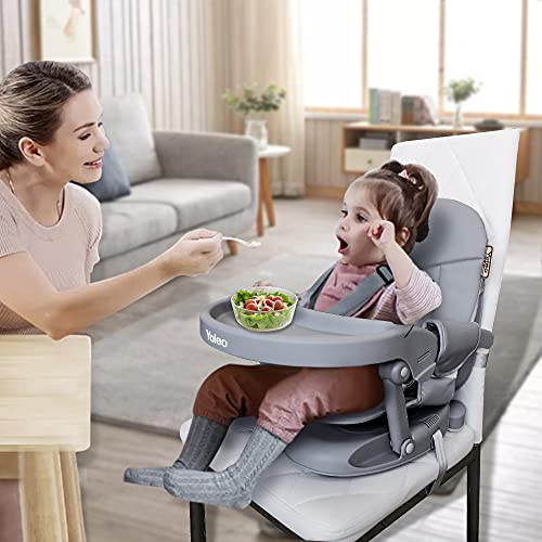 YOLEO Baby High Chair Booster Seat for Dining Table, Foldable High Chairs with Adjustable Heights, Travel Booster Seat with Removable Tray - color: Grey, size: With Cushion