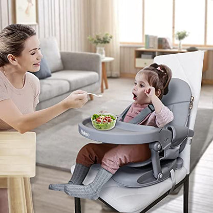 YOLEO Baby High Chair Booster Seat for Dining Table, Foldable High Chairs with Adjustable Heights, Travel Booster Seat with Removable Tray - color: Grey, size: With Cushion