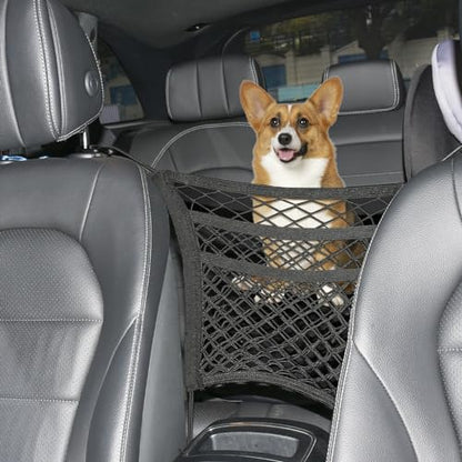 3-Layer Car Mesh Organizer Storage Between Front Seats Kid Dog Pet Net Barrier Car Net Pocket Elastic Tissue Purse Holder Netting for SUV, Van - size: 11.8 x 10.6 inch