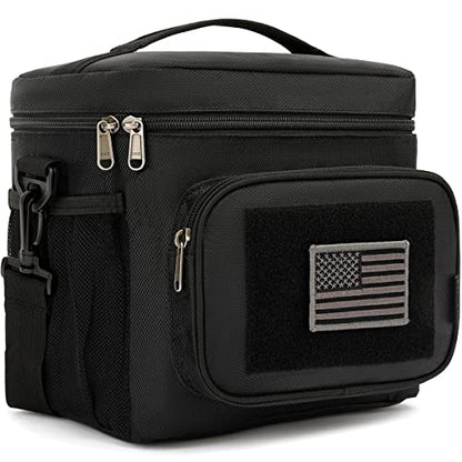 FlowFly Tactical Lunch Bag Large Insulated Lunch Box Cooler Tote for Men, Women with MOLLE/PALS Webbing (Black) - color: Black, size: Medium