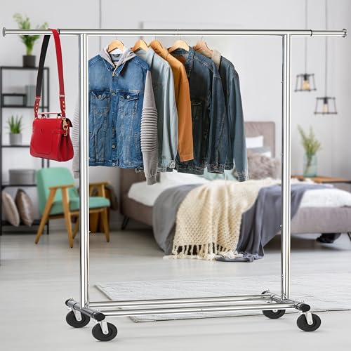Simple Houseware Heavy Duty Clothing Garment Rack, Holds Up to 150 lbs, 42 to 67 Inches Extendable Rod, Chrome - color: Chrome, size: Heavy Duty
