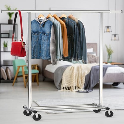 Simple Houseware Heavy Duty Clothing Garment Rack, Holds Up to 150 lbs, 42 to 67 Inches Extendable Rod, Chrome - color: Chrome, size: Heavy Duty