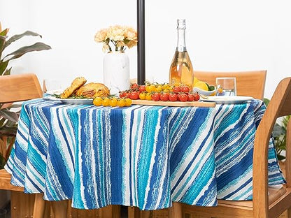 YiHomer Indoor Outdoor Tabletop for Spring Summer Decorations, Picnics and Dinner Parties - Stain and Water Resistant, Crayon Art (Ocean), Tablecloth, 60" Round - size: 60" (Round)