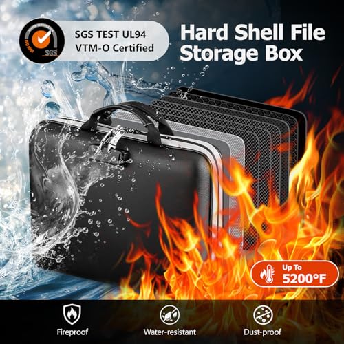 Dadanism 5200℉ Fireproof File Organizer with Combination Lock, Hard Shell Multi-pocket Expanding Document Box, Accordion File Organizer with Handle & Labels, Home Travel Safe Storage Bag