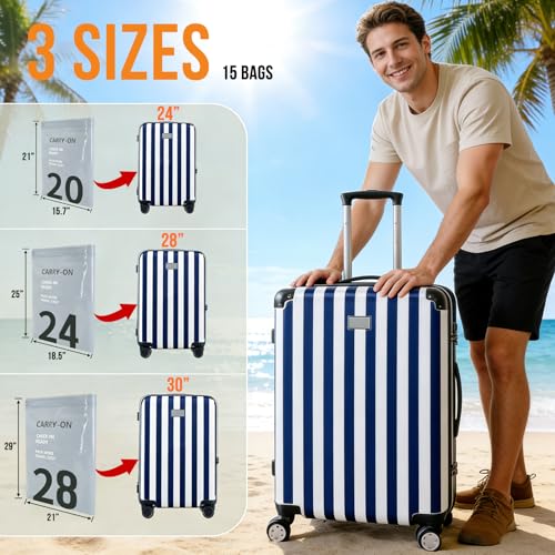 15Pack Travel Vacuum Storage Bags with Rechargeable Wireless Electric Pump - 5300Pa, 3 Sizes Space Saver Seal Bags Fit for (24/28/30 Inch) Carry on Luggage Suitcase, Travel Essentials Packing Cubes