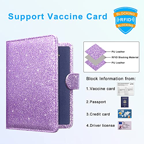 ACdream Unisex Faux Leather Passport and Vaccine Card Holder, Glitter Purple, RFID Blocking, Protects Valuable Information - color: Glitter Purple