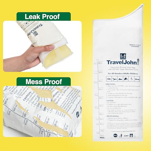 TravelJohn Disposable Urinal Bags – Road Trip Essentials for Men, Women & Kids – Odorless Leakproof Portable Urine Bags – Ideal for Camping, Emergencies & Long Car Rides (TJ1A-C) - style: 6 Pack