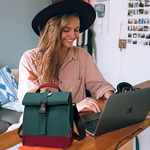 SUNNY BIRD Insulated Lunch Bag Rolltop Lunch Box Tote Lunchbox Bag for Women, Men, Adults and Teens (Green) - color: Green