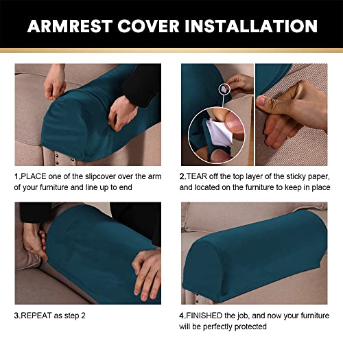 PrinceDeco 2 Pack Thick Velvet Stretch Armrest Covers for Chairs and Sofas - Non Slip, Deep Teal - color: Deep Teal