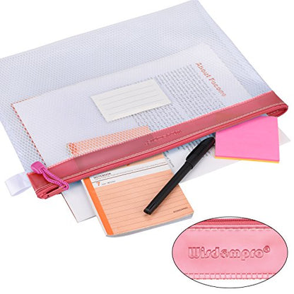 Zipper Pouch, Wisdompro 4 Packs Durable Letter Size Waterproof Mesh File Bag, Document Organizer - Pink - color: Pink