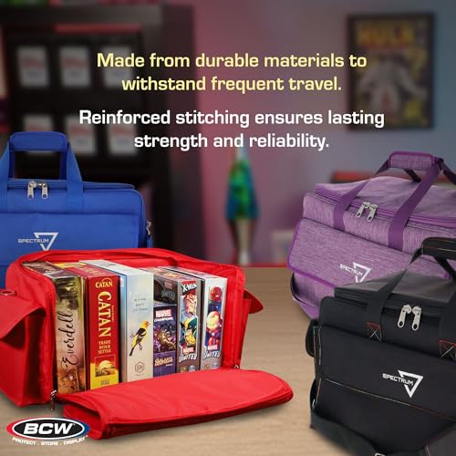 BCW Spectrum Board Game Bag | Durable Duffle for 6-8 Board Games | Expandable Pockets & Storage | Comfortable Removable Shoulder Strap | Easy Top & Side Access - color: Blue