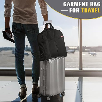 SLEEPING LAMB Heavy Duty Garment Bag for Travel, 43''Waterproof Suit Bag for Men Travel and Foldable Carry On Garment Bag for Hanging Clothes with Large Pocket in Business Trip, Black