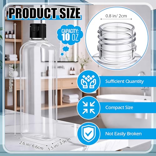 Marsui 50 Pcs Travel Bottles for Toiletries 10 oz Travel Size Containers Clear Shampoo Bottles Refillable Squeeze Bottle with Flip Cap Toiletry Bottle for Shampoo Lotion Conditioner(Black Lid)