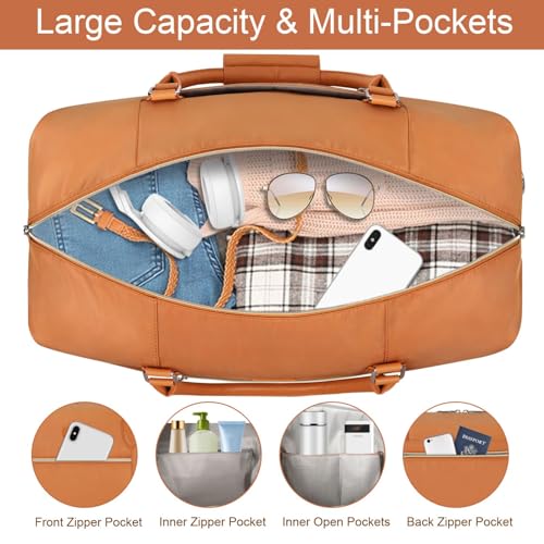ITIEZY Weekender Overnight Bag for Women - Large Travel Duffel Bag with Shoe Compartment, Gym Duffel Bag Hospital Bag Carry On Tote Bags for Airplanes with Crossbody Bag Toiletry Bag 3Pcs Set - color: 7-Brown