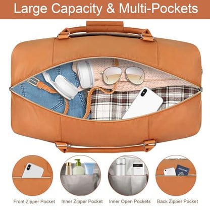 ITIEZY Weekender Overnight Bag for Women - Large Travel Duffel Bag with Shoe Compartment, Gym Duffel Bag Hospital Bag Carry On Tote Bags for Airplanes with Crossbody Bag Toiletry Bag 3Pcs Set - color: 7-Brown