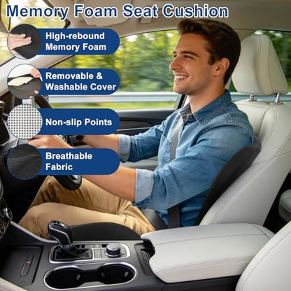 Car Seat Cushion with Lumbar Support Pillow, Memory Foam Office Chair Cushion for Back Pain Sciatica Pain Relief, Ergonomic L-Shaped Seat Cushion for Car Truck Driving Office Chair Home