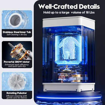 Auertech 18 lbs Portable Washing Machine, Fully Automatic Portable Washer with LED Display, 7 Wash Cycles, 4 Water Levels, Top Load Washing Machine for Apartment, RV, Dorm, Home - size: 18 lbs