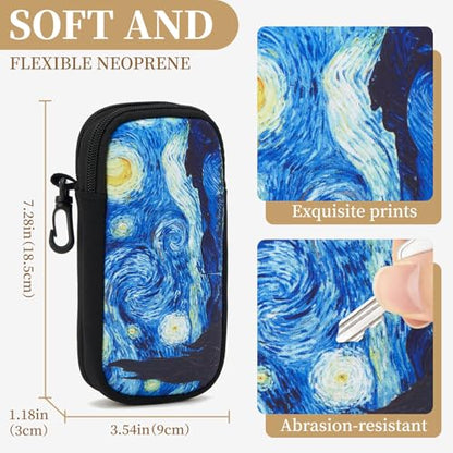 QIUTIMIY Sunglasses Soft Case Zipper Double Eyeglass Case with 2 Compartments 1 Belt Clip - color: Starry Night