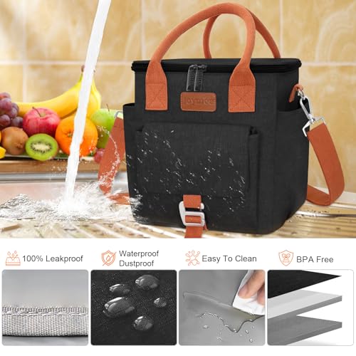 Joymee Insulated Lunch Bag for Women Waterproof Cooler Lunch Tote bag-Black | Large Spacious, Cooler Lunch Bag, Adjustable Shoulder Strap, With Side Pocket, Bottle Holder, for Office Work Picnic Travel - color: Black