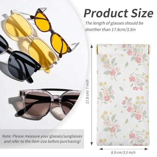 Glasses Case Soft, Eyeglass Cases for Women Portable Squeeze Top PU Leather 2 Pack Glasses Pouch with Cleaning Cloth - color: 2pcs Flower Print