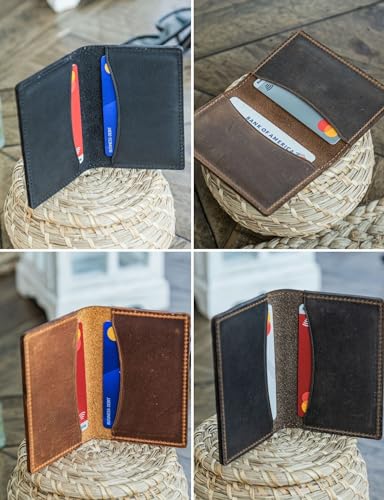 Handcrafted Genuine Leather Wallets, Minimalist Cardholders, and Passport Covers, Handmade Gift - color: Ginger, style: Bifold Cardholder In-out