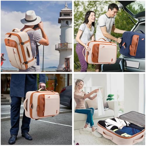 Lumesner Carry on Travel Backpacks, Extra Large 40L Flight Approved Bag for Men & Women,Expandable Suitcase Backpack With 4 Packing Cubes,Water Resistant Luggage Daypack Business Weekender Bag, Beige - color: Beige