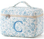 HBselect Initial Quilted Makeup Bag, Cotton Large Travel Make up Bag, Cute Floral Coquette Cosmetic Bag Toiletry Bag for Women Girls C - color: 1Pc Large Blueflower, style: C