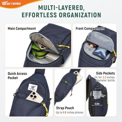 SKYSPER Sling Bag RFID Anti-Theft Crossbody Bag Recycled Travel Cross Body Bag Shoulder Sling Daypack - color: Blue