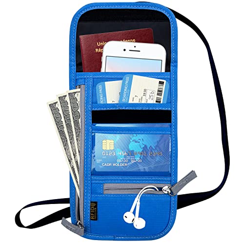 Travel Neck Wallet, RFID Blocking Passport Holder with Adjustable Neck Strap for Men and Women to Keep Cash, Credit Cards and Travel Documents Safe - Navy Blue - color: Navy Blue