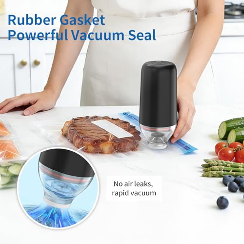 Handheld Vacuum Sealer, Sous Vide Vacuum Pump, Rechargeable Hand Held Vacuum Sealer for Food Storage, Camping, Sous Vide, Reusable Vacuum Bags Compatibility, Black(Pump Only) - color: Black