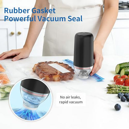 Handheld Vacuum Sealer, Sous Vide Vacuum Pump, Rechargeable Hand Held Vacuum Sealer for Food Storage, Camping, Sous Vide, Reusable Vacuum Bags Compatibility, Black(Pump Only) - color: Black