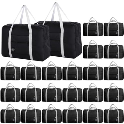 Travel Bag Carry on Luggage Foldable Duffel Bag Sports Gym Bag Weekender Overnight Bag Water Resistant Nylon Travel Duffel for Men Women (Black 24PCS) - color: Black 24