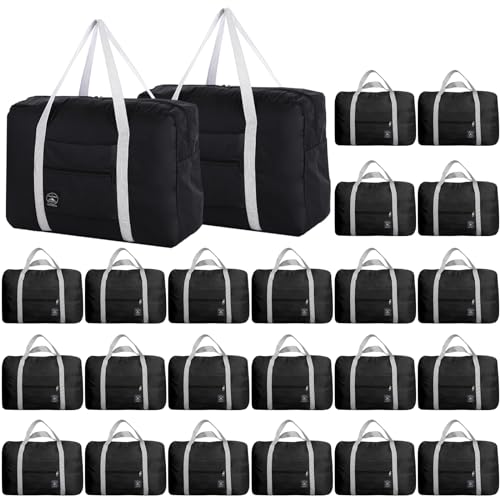 Travel Bag Carry on Luggage Foldable Duffel Bag Sports Gym Bag Weekender Overnight Bag Water Resistant Nylon Travel Duffel for Men Women (Black 24PCS) - color: Black 24