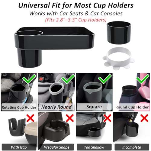 Car Seat Snack Tray for Kids, Mess-Free Square Travel Tray Cup Holder Snack Tray, Durable Car Food Tray for Toddlers, Fit Kids Travel Road Trip Essentials (1, Black) - color: black