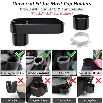 Car Seat Snack Tray for Kids, Mess-Free Square Travel Tray Cup Holder Snack Tray, Durable Car Food Tray for Toddlers, Fit Kids Travel Road Trip Essentials (1, Black) - color: black