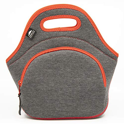 Nordic By Nature Insulated Neoprene Lunch Bag, Soft & Foldable Washable & Reusable Extra-Pocket (M) Dark Grey/Red - color: Darkgray/Red, size: Medium