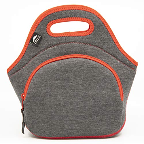 Nordic By Nature Insulated Neoprene Lunch Bag, Soft & Foldable Washable & Reusable Extra-Pocket (M) Dark Grey/Red - color: Darkgray/Red, size: Medium