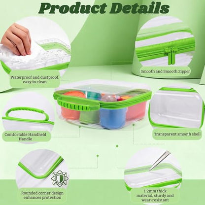 3 Pack Clear Hard Shell Zipper Cases with Handle, Waterproof Toiletry Bag for Travel, Diaper Bag Organizer Pouches, Nesting Pouches for Makeup, Toys, Snack Pouches, Stationery (Green) - color: Green