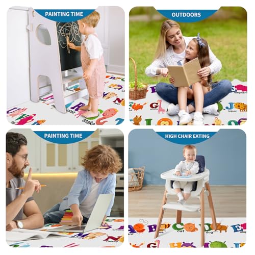 High Chair Splash pad, 51" 51 Non-Slip Waterproof Multi-Purpose Splash pad, Washable Splash pad for high Chair Floor Protection Table Cloth Portable Early Education Picnic Play mat (Alphabet) - color: English Alphabet
