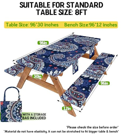 Picnic Table Cover with Bench Covers Tablecloth Table Cloth Camping Gifts for 30th 40th 50th 55th 60th 70th 80th 45th 65th 75th 40 50 55 60 65 70 Year Old Camper RV Owner Camping Lovers Men Women - color: Blue Paisley, size: 96in