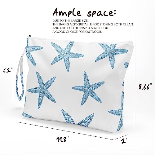 Fokongna Wet Bag, Travel Wet Dry Bag Water Proof Beach Bags for Swimsuit Beach Pool Diapers Dirty Yoga Gym Clothes Zipper Pouch, for Women Sister Friends Ocean Sea Shells Makeup Bag - color: Starfish 03