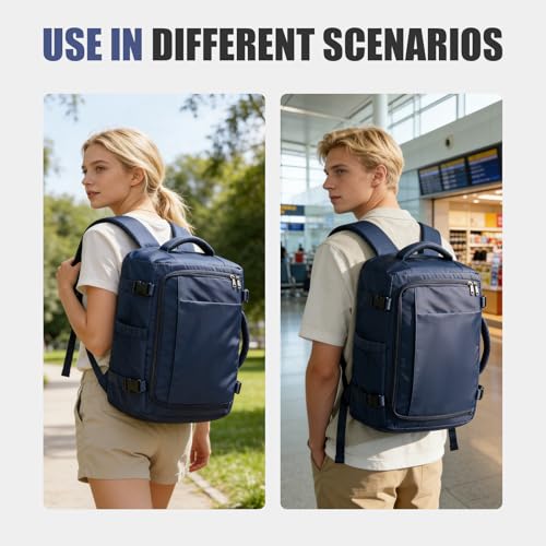suwasp Travel Backpack for Women Men, Ryanair Backpack 40x30x20CM Airline Approved Personal Item Travel Bag, Carry On Backpack Fits 14 Inch Laptop, 180° Opening, Fits Flight Underseat, Navy Blue - color: Navy Blue