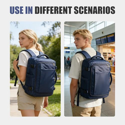 suwasp Travel Backpack for Women Men, Ryanair Backpack 40x30x20CM Airline Approved Personal Item Travel Bag, Carry On Backpack Fits 14 Inch Laptop, 180° Opening, Fits Flight Underseat, Navy Blue - color: Navy Blue
